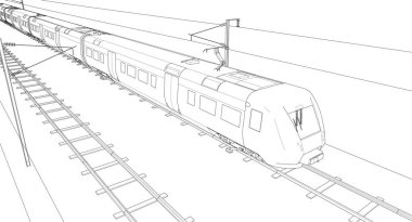 Demiryolu tren vektörü. 3d oluşturma
