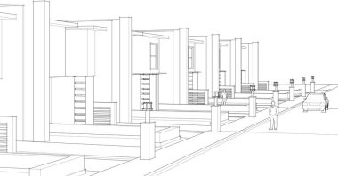 Modern ev mimari projesi çizimi 3 boyutlu illüstrasyon