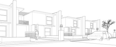 Modern ev çizimi 3D illüstrasyon