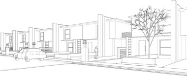 Modern mimari ve şehir manzarasının 3 boyutlu resmi