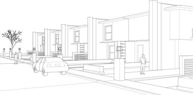 Modern ev mimari projesi 3 boyutlu illüstrasyon