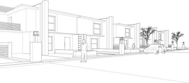 ev mimarisi çizimi 3 d illüstrasyon