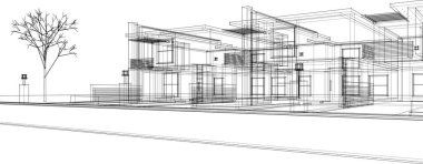 Modern ev çizimi 3D illüstrasyon