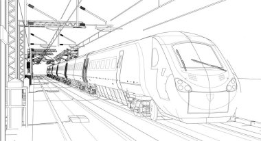 Çizgileri olan bir tren. 3d oluşturma