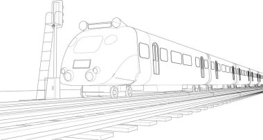 Beyaz arkaplanda izole edilmiş 3 boyutlu tren hatlarının oluşturulması