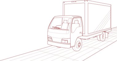 Beyaz arka planda boş pankartı olan bir kargo kamyonu..