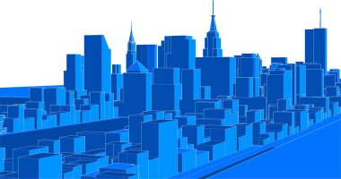 Şehrin ufuk çizgisi 3d vektör illüstrasyonu