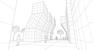 Modern şehir binası 3 boyutlu illüstrasyon