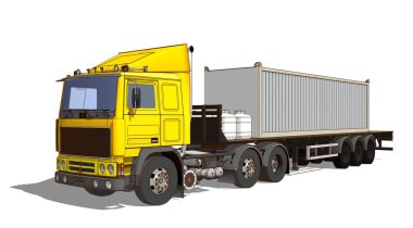 Karavanı olan yarı modern bir kamyonet. 3d oluşturma