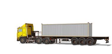 Karavanlı sarı kargo kamyonu. 3d oluşturma