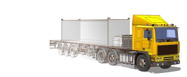 Karavanı olan bir kamyon.