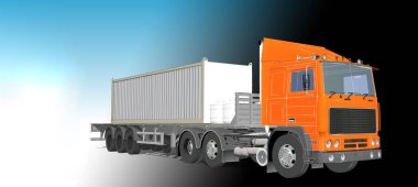 Mavi arkaplandaki kamyonun 3 boyutlu resmi