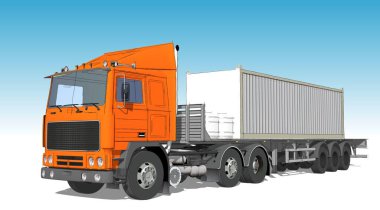 Beyaz arka planda izole edilmiş 3 boyutlu turuncu kargo minibüsü.