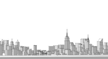 Şehrin ufuk çizgisi 3 boyutlu illüstrasyon.