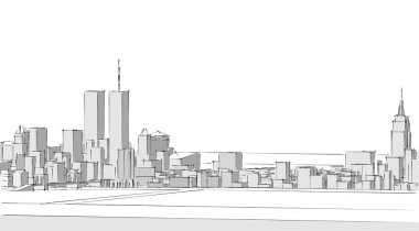 Modern binalarla New York şehrinin siluetinin çizimi
