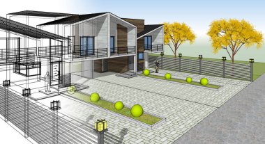 Modern yaşam evinin 3 boyutlu tasarımı