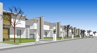 Modern mimari binası 3 boyutlu illüstrasyon