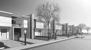 ev mimarisi çizimi 3 d illüstrasyon