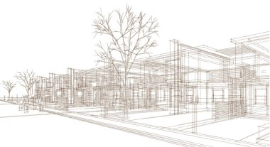 ev mimarisi çizimi 3 d illüstrasyon