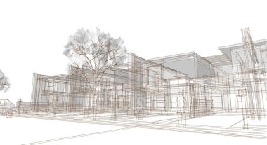 ev konsepti çizimi 3 boyutlu illüstrasyon