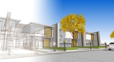 ev mimarisi çizimi 3 d illüstrasyon