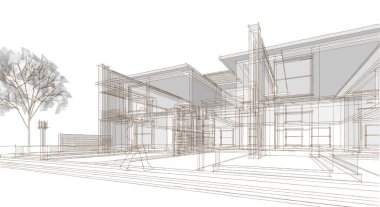 ev mimarisi çizimi 3 d illüstrasyon
