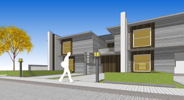 3 boyutlu resimli modern bir ev.