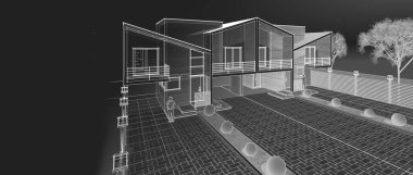 ev mimarisi çizimi 3 d illüstrasyon