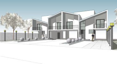 ev mimarisi çizimi 3 d illüstrasyon