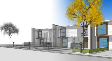 ev mimarisi çizimi 3 d illüstrasyon