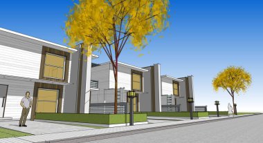 3D illüstrasyon - modern bir şehir apartmanı