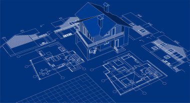 3d mimari projesi, vektör illüstrasyonu
