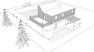 Mimari konsept 3 boyutlu modern ev