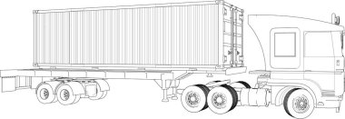 Beyaz arka planda 3 boyutlu bir römork çizimi