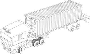 Bir kamyonun 3 boyutlu tasviri. beyaz arkaplanda izole.