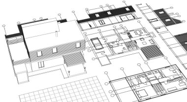 ev planı mimari projesi 3 d illüstrasyon