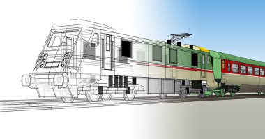 beyaz arkaplanda tren, 3 boyutlu model.