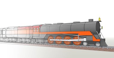 Beyaz zemin üzerinde büyük bir tren izole edilmiş bir trenin 3 boyutlu görüntüsü