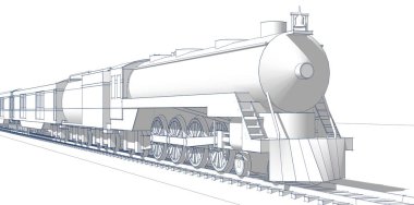 Beyaz zemin üzerinde bir endüstriyel trenin 3 boyutlu canlandırması
