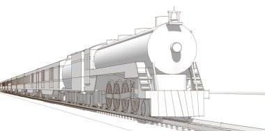 Çizgiler ve noktalarla dolu tren, 3 boyutlu görüntüleme