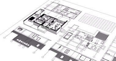 Modern mimari çizimi 3D illüstrasyon