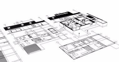 ev mimarisi çizimi, 3 boyutlu illüstrasyon