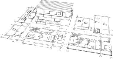 ev mimarisi çizimi 3 d illüstrasyon