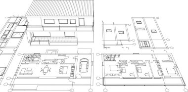 Evin mimari planı 3 boyutlu çizim