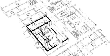 ev içi taslak 3D illüstrasyon
