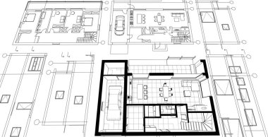 Bir ev çizimi, mimari plan, evin planı.