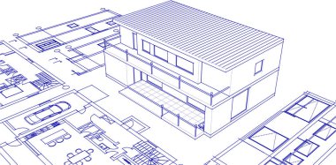 ev konsepti çizimi 3 boyutlu illüstrasyon