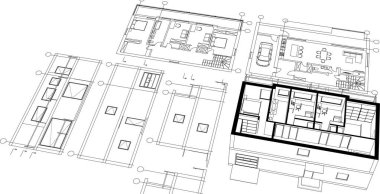 ev planı çizimi 3 boyutlu illüstrasyon