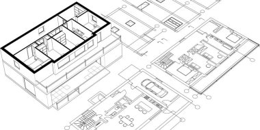 ev mimarisi çizimi 3 d illüstrasyon