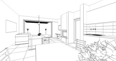 iç tasarım modern çizim, 3 boyutlu resim